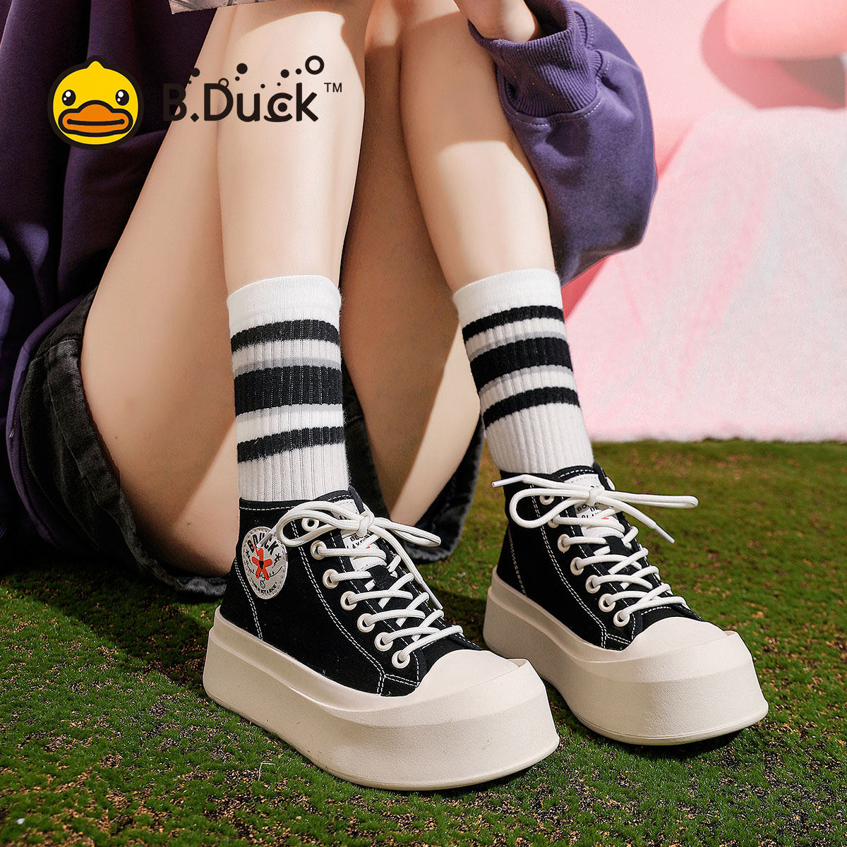 B.DuckB.Duck高帮帆布鞋女鞋2023秋季新款厚底学生大头鞋小众板鞋怎么样,好用不?