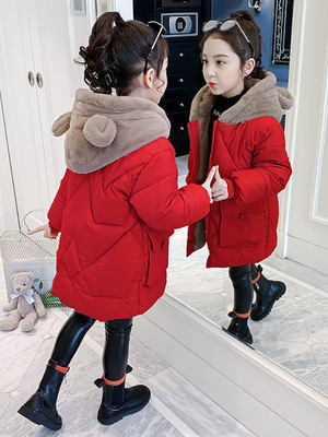女童棉服加厚冬装中长款保暖外套