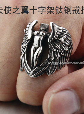 天使之翼钛钢戒指朋克复古个性