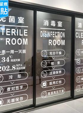 口腔医院器械消毒流程图玻璃贴纸牙科诊所打包灭菌清洗步骤静电贴