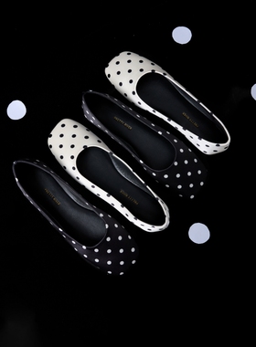 PrettyRiver复古黑白原创波点单鞋女玛丽珍芭蕾舞浅口单鞋平底鞋