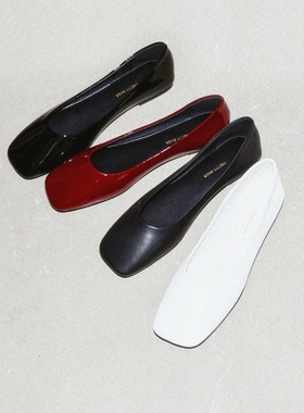 PrettyRiver法式复古红色单鞋女平底鞋浅口鞋软底胎牛皮芭蕾舞鞋