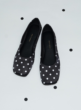 PrettyRiver复古波点单鞋女玛丽珍鞋黑色缎面软底时尚百搭平底鞋