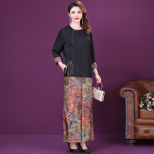 套装 宽松印花中老年妈妈减龄时尚 高端香云纱真丝两件套2026夏新款