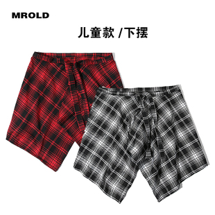 MROLD儿童下摆嘻哈街舞小屁帘格子衬衫 子配饰 腰部系带分层裙摆裤