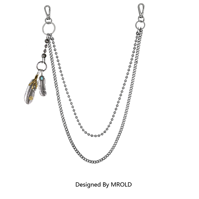 复古羽毛裤链嘻哈双层可拆卸不锈钢腰链ins日系裤子挂链男女潮牌