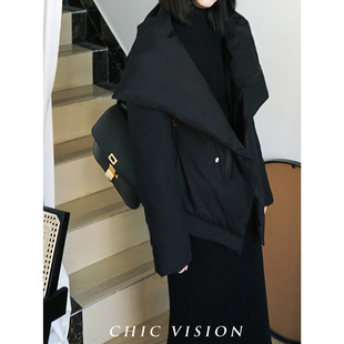 VISION定制 CHIC 秋冬 极简设计 翻领显瘦不规则斜襟保暖羽绒服