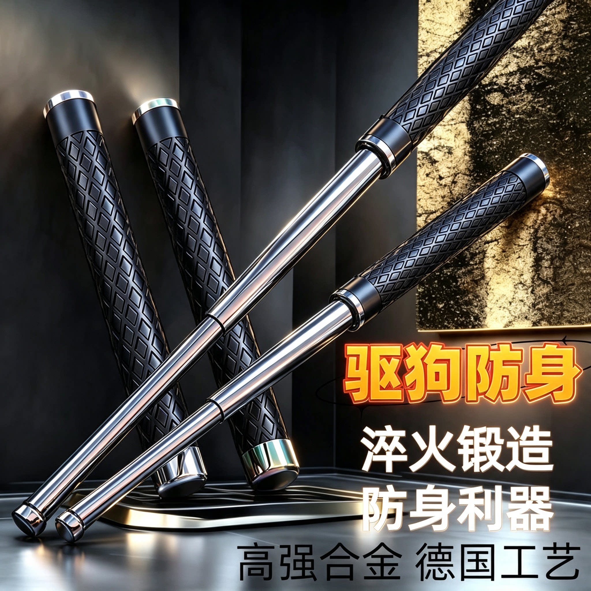 合法防身防狼弹簧三节甩棍