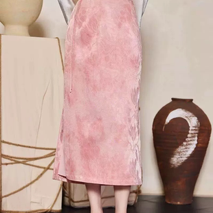 2025年春梨花庄新品专柜新中式复古亚麻提花流苏显瘦气质半身裙特