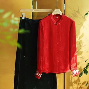 2025年新品梨花庄专柜国风宽松国风盘扣高端新中式刺绣圆领衬衫