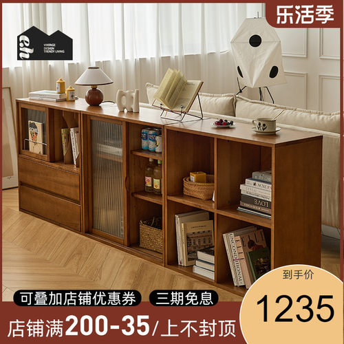 复古实木书柜组合黄杨木家具储物柜组合柜展示柜餐边柜落地收现货