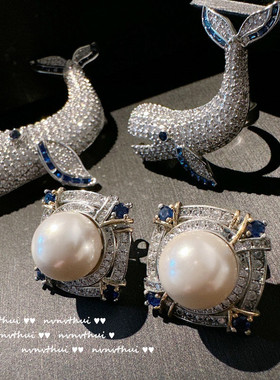 鲸鱼镀金戒指大溪地海水贝珠戒指