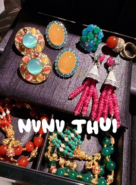 古法花丝鎏彩南红玛瑙金刚杵念珠手串新中式气质百搭复古名媛耳环