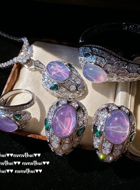 鸢尾紫复古灵蛇气质闪钻锆石手镯项链轻奢镀金水滴大克拉气质耳环