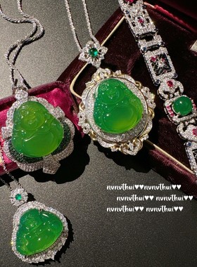 新中式掐丝錾花时尚玉髓镶钻项链巴西绿玉髓佛公花瓣锆石气质手链