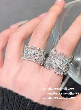 气质满钻百搭超闪方糖锆石戒指 轻奢星河璀璨爱心花朵镀18K金耳环