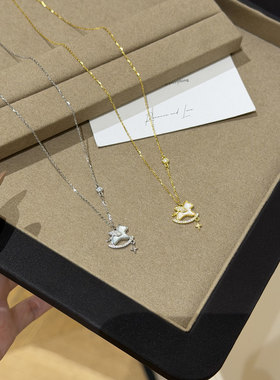 S925纯银气质爆款天使木马锁骨链2026本命马年项链生日情人节礼物