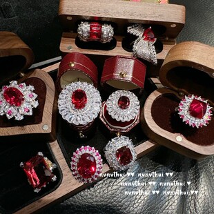 璀璨鸽血红气质矢车菊宝石戒指 卢比莱镀金石榴红锆石蝴蝶结指环