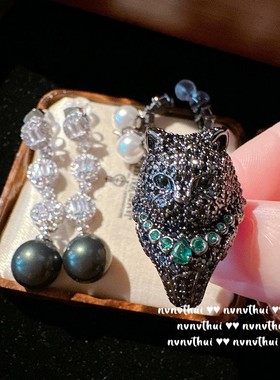 古巴比伦钢琴黑小猫满钻开口戒