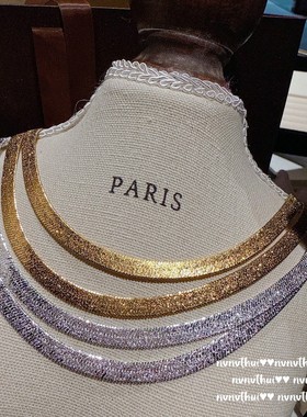 意大利气质简约镭射波光鱼骨项链 时尚通勤百搭锤揲满花刻面颈链