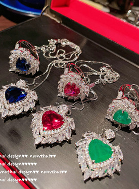 轻奢名媛胭脂红爱心开口女戒指 18K镀金宝石气质心形水滴锆石项链