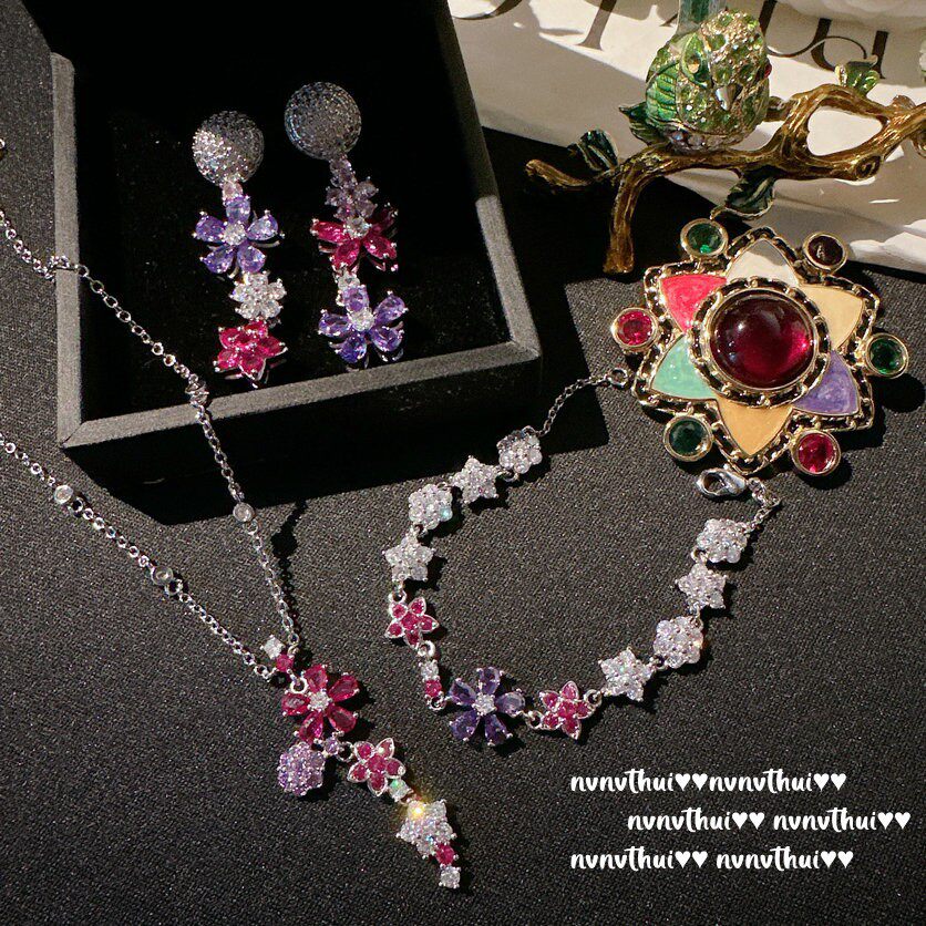 旖旎乌拉圭气质紫宝石花朵耳坠 星河璀璨镀18k金彩虹锆石手链胸针
