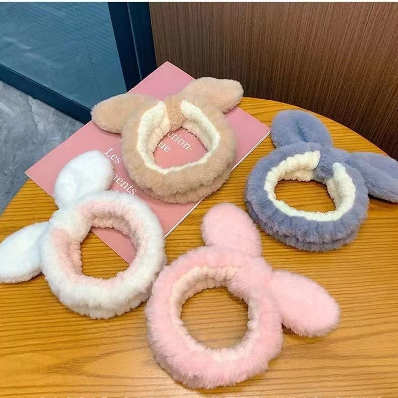 洗脸发带可爱兔耳发带敷面膜专用束发带冬季蝴蝶结仿兔毛毛绒头饰