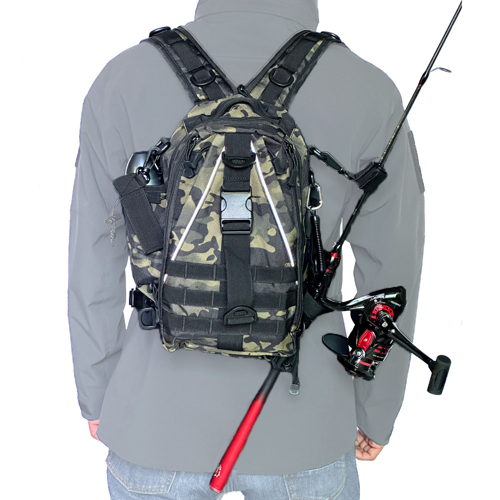 德毅营 大号 单双肩背包多功能背包 户外背包 斜挎腰包渔具背竿包
