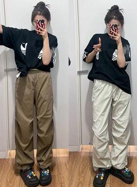 L&CP女装秋冬加绒加厚保暖降落伞裤休闲长裤宽松松紧阔腿裤470732