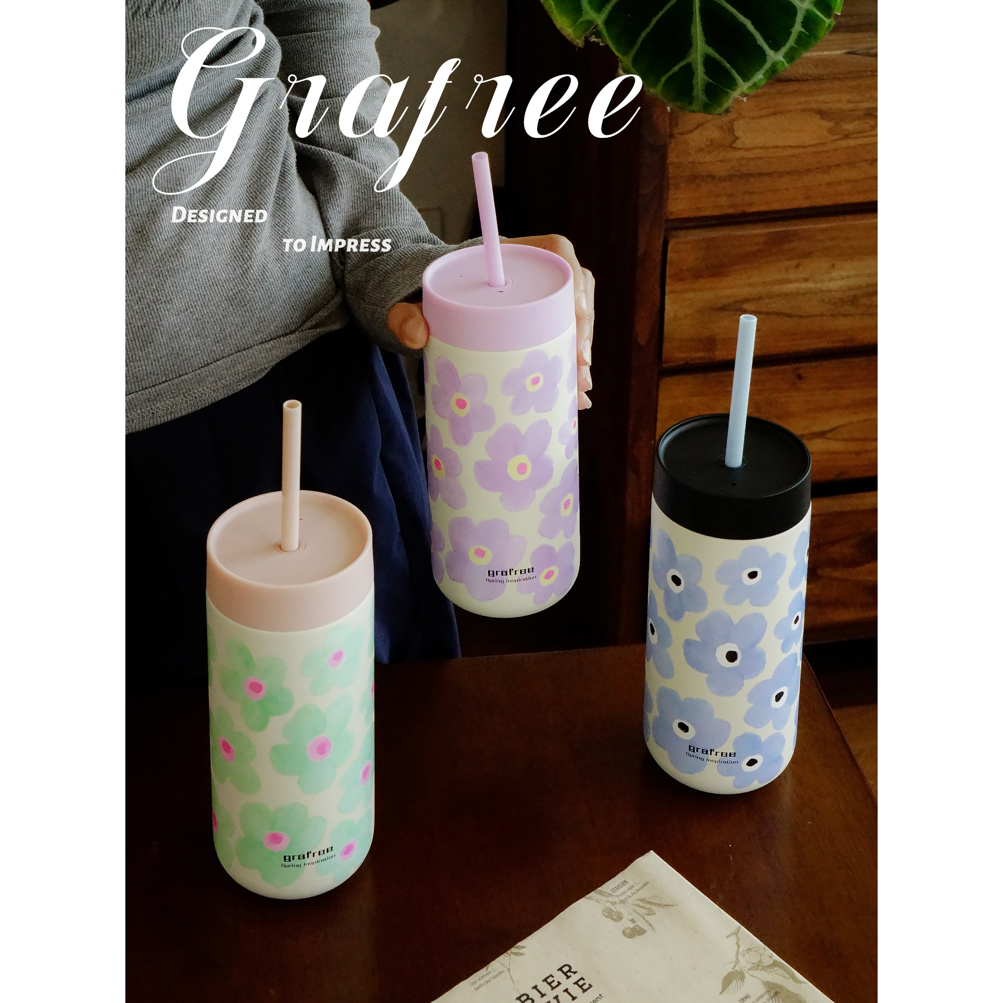 GraFree保温杯大容量女生高颜值吸管杯便携杯子夏季水杯咖啡杯