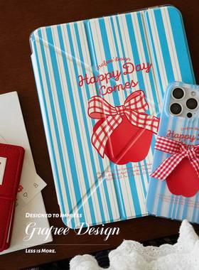 GREFREE.原创设计蝴蝶结苹果适用于ipad磁吸保护壳三折air67平板套pro11寸 13寸mini6/7防弯全包软边保护套