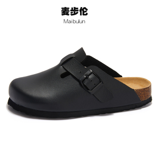 麦步伦包头勃肯半拖圆头平底森女软木拖鞋 浅口复古春夏丑萌勃肯鞋