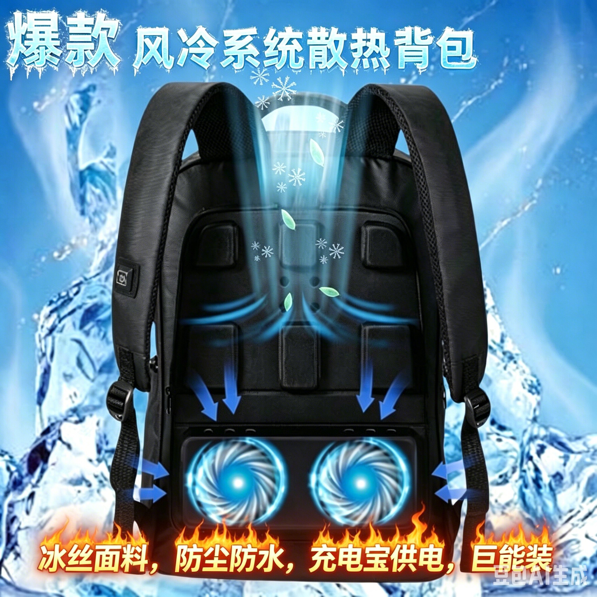 网红散热降温风扇背包 双肩商务背包 骑行背包 双肩电脑旅行包