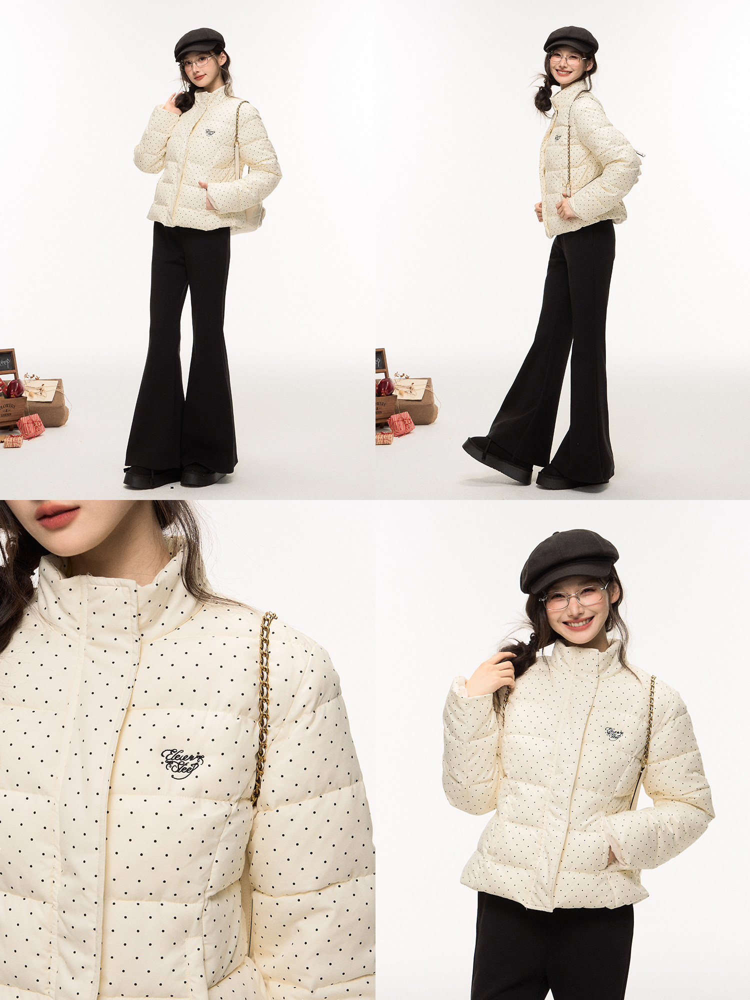 Polka Dot Cotton Jacket for Women, Autumn and Winter, Korean Style, Loose and Casual, Puffy Cotton Coat, Long-Sleeved Top