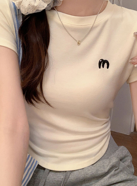 刺绣白色t恤女短袖夏季2024新款宽松正肩打底衫内搭修身显瘦上衣