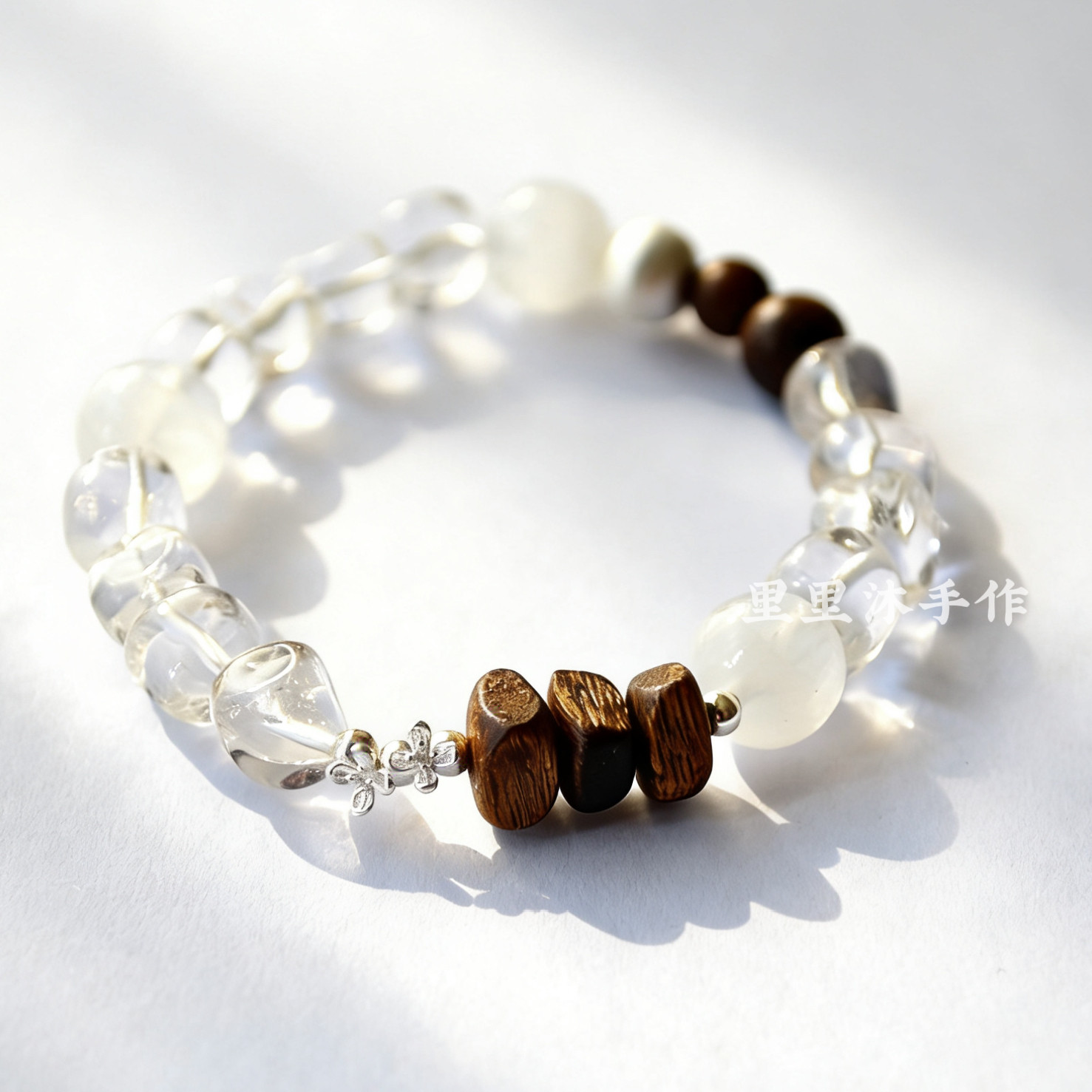 雪楹 原创设计白水晶白幽灵手串925银手链沉香首饰女生礼物