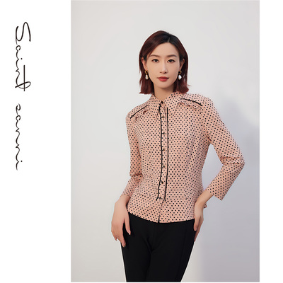 圣轩尼春夏新款舒适百搭内搭波点修身休闲风女士衬衫F096