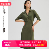 显瘦翻领左右搭六分袖 圣轩尼新款 夏绿色修身 连衣裙女E354