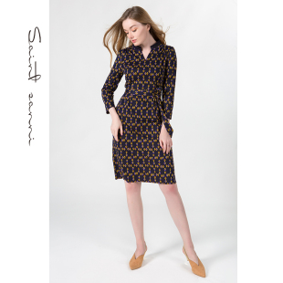 优雅连衣裙 黄花针织印花修身 T737 蓝底紫花 圣轩尼秋新款