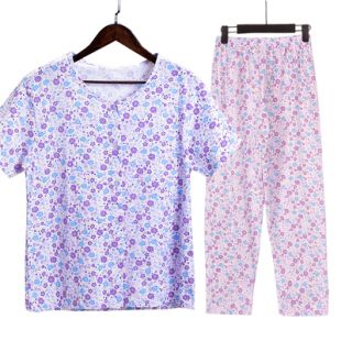老人穿 胖妈妈夏天短袖 老太太纯棉夏装 睡衣女加肥加大码 衣服 长裤