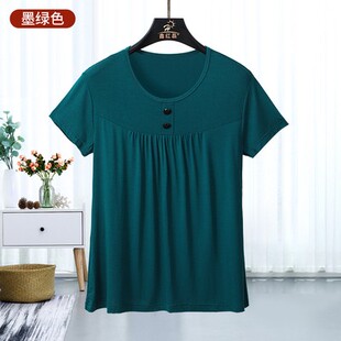 上衣加肥大码 老太太半袖 200斤老人t恤莫代尔纯棉 女装 奶奶夏天短袖
