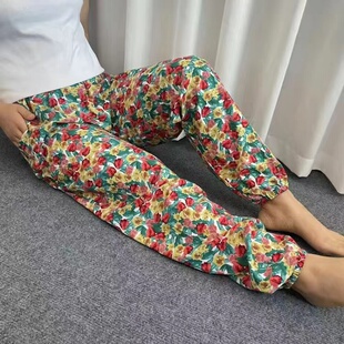 女婆婆束脚休闲长裤 透气收口睡裤 纯棉绸妈妈夏季 中老年防蚊家居裤