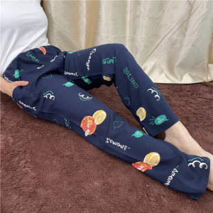 老太太透气薄款 女裤 睡裤 子姥姥夏装 女老年奶奶纯棉绸家居长裤 夏季