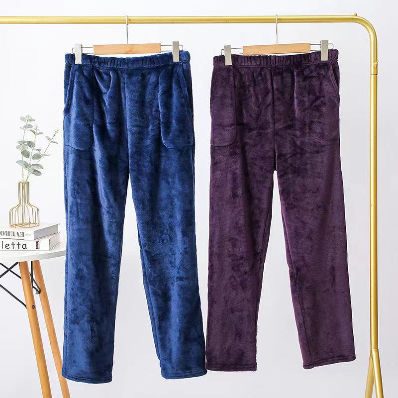 妈妈外穿珊瑚绒睡裤女婆婆法兰绒松紧腰家居服中老年加绒加厚女裤