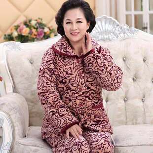 外套装 妈妈加厚夹棉睡衣女冬季 老太太珊瑚绒棉衣奶奶病人服加大码