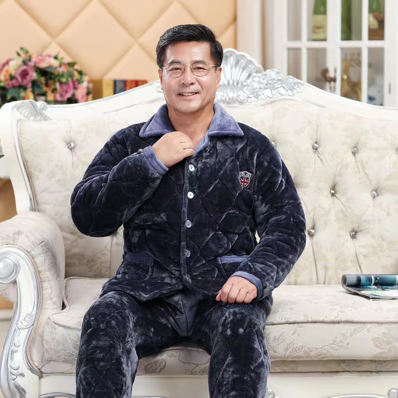 老年人冬天防寒加绒加厚睡衣男装