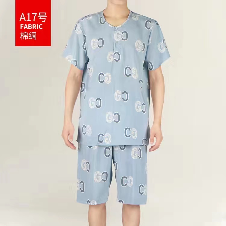 夏天中老年男士短袖短裤棉绸衣服