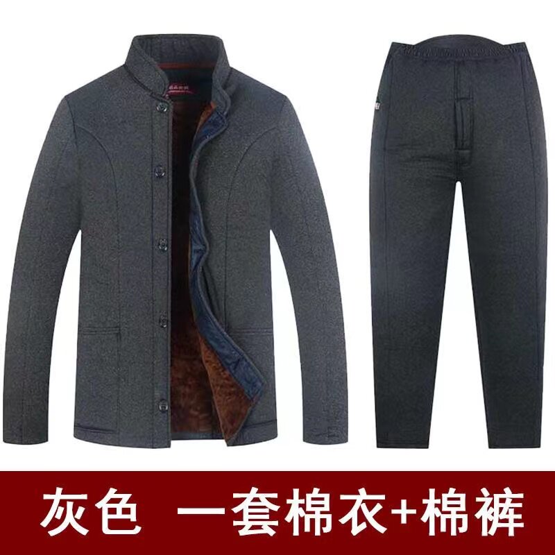 老人加厚驼绒棉袄舒适冬装睡衣男