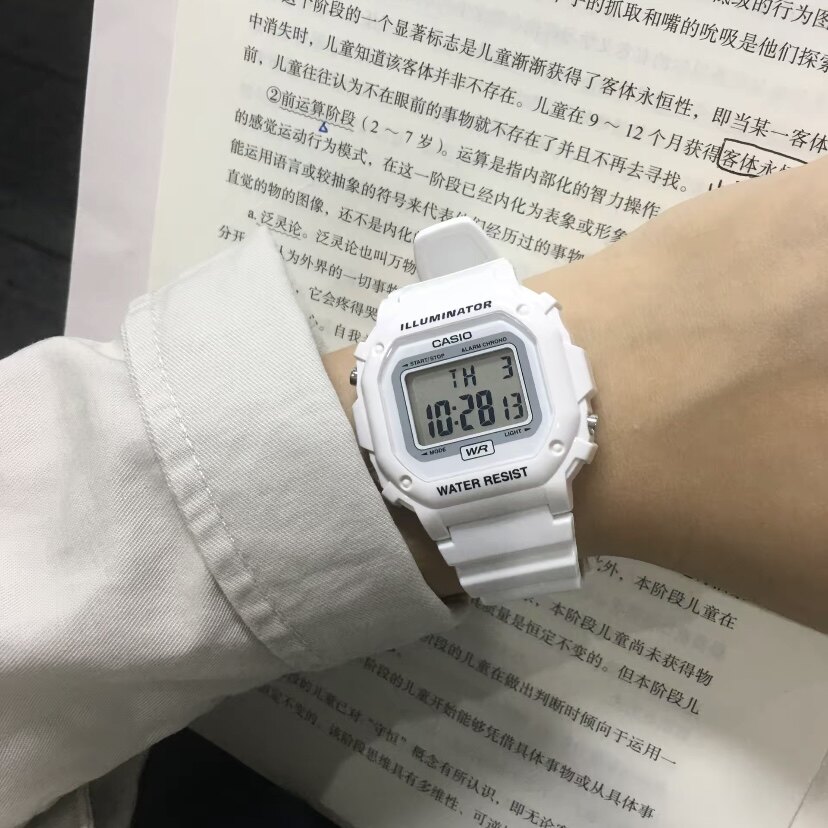 卡西欧casio学生ins情侣小白表f108whc简约防水复古方块电子手表