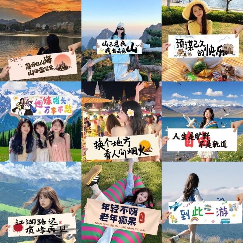 旅游户外手持小横幅爬山手幅海边拍照氛围感出片装饰道具聚会旅行